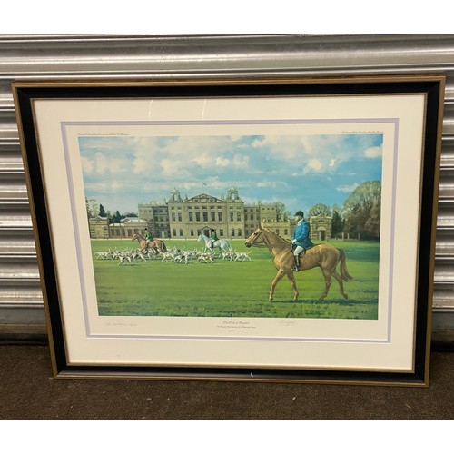 603 - Framed The Duke of Beaufort Hunt mouing off at badminton house by Neil Cawthorne measures approx 26 ... 