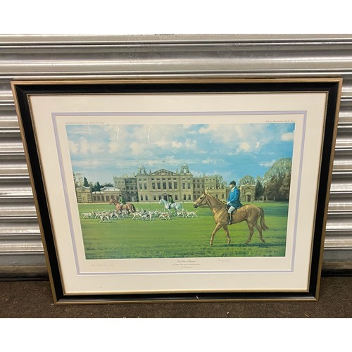 603 - Framed The Duke of Beaufort Hunt mouing off at badminton house by Neil Cawthorne measures approx 26 ... 