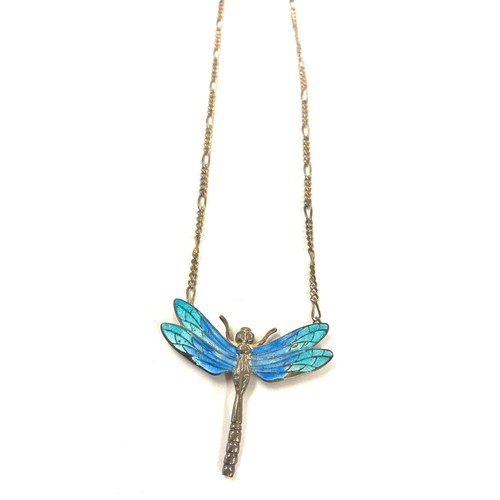 493 - Silver and enamel jewellery to include dragonfly necklace, enamel souvenir bracelet