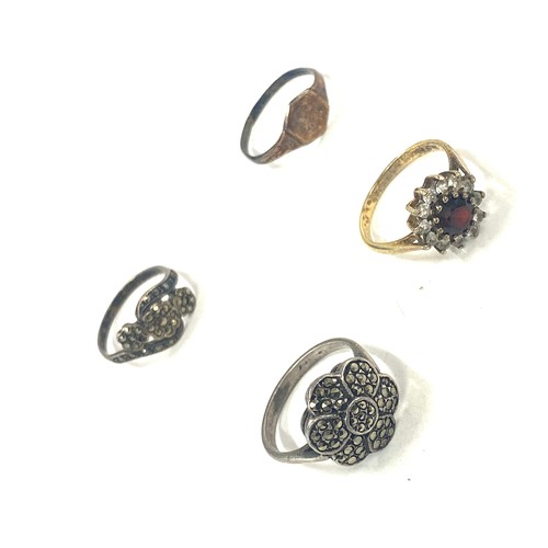 505 - Selection of 4 vintage silver marcasite and stone set ladies rings