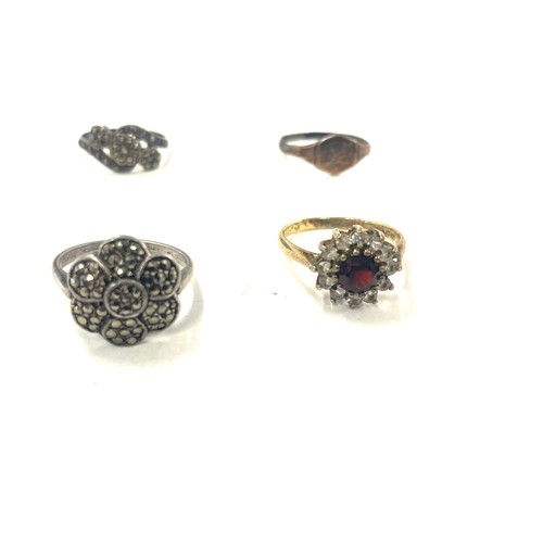 505 - Selection of 4 vintage silver marcasite and stone set ladies rings