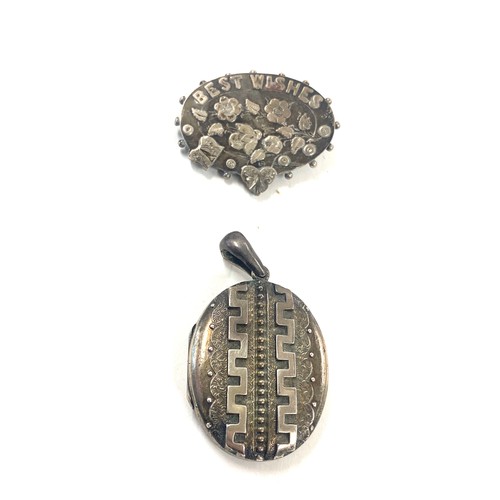 494 - Vintage silver best wishes brooch, Silver double sided locket