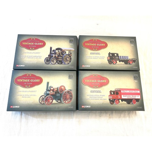 52 - 4 Boxed Corgi Vintage Glory Fowler b6 road locomotive, Sentinel platform wagon, Fowler b6 stump cutt... 