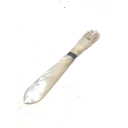 40 - Antique mother of pearl silver mounted letter opener