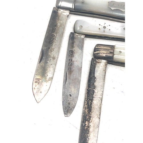 17 - 3 antique silver blade fruit knives
