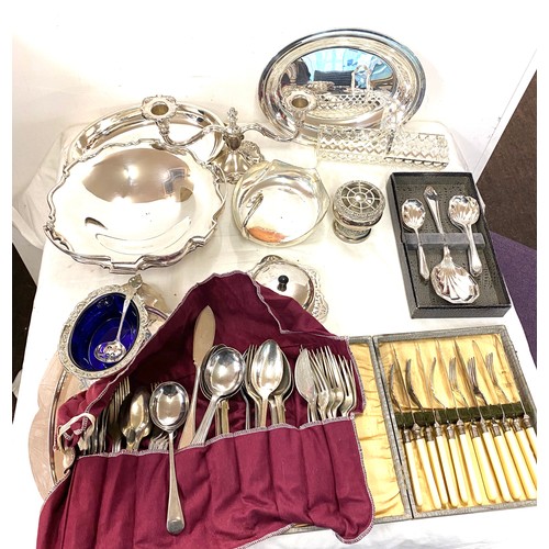 258 - Large selection of silver plated items includes trays, cutlery etc