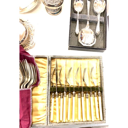 258 - Large selection of silver plated items includes trays, cutlery etc