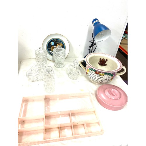 210 - Large selection of miscellaneous includes Novelty potty, lamp etc