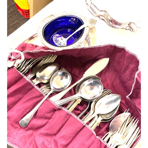 258 - Large selection of silver plated items includes trays, cutlery etc