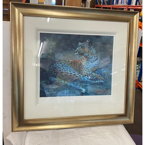 268 - Large framed Rolf Harris Leopard print with COA measures approx 32 inches by 34 inches