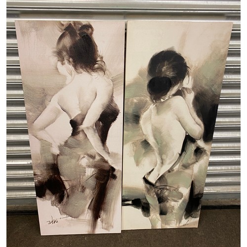 184 - 2 large lady canvases, each measures approx 39 inches tall 16 inches wide