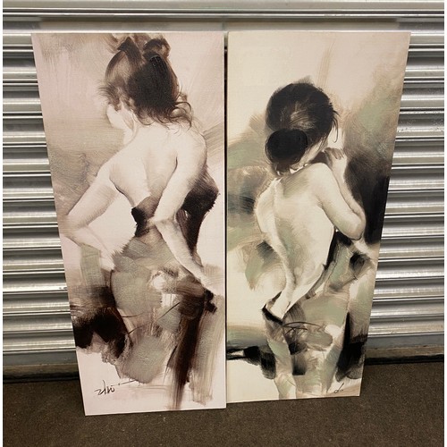 184 - 2 large lady canvases, each measures approx 39 inches tall 16 inches wide