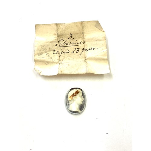 532 - Georgian grand tour 18th / 19th century cameo wrapped in paper with old writing Tiberius reigned 23 ... 