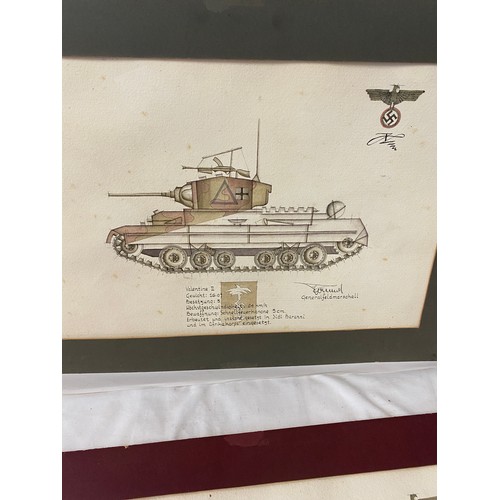 486 - Original WW2 military artwork with Adolf Hitler and Rommel Signatures, Churchill VII Tank and Valent... 