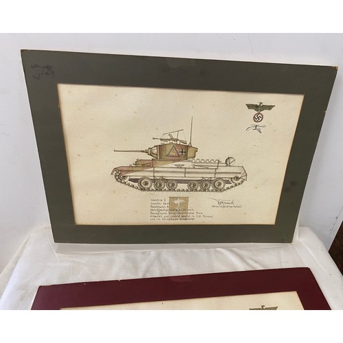 486 - Original WW2 military artwork with Adolf Hitler and Rommel Signatures, Churchill VII Tank and Valent... 