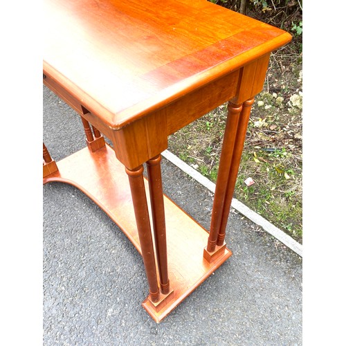 572 - Mahogany 2 drawer console table, approximate measurements: Height 31 inches, Width 32 inches, Depth ... 