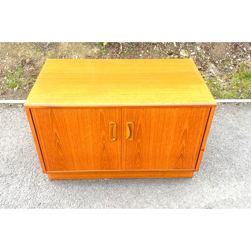 598 - 2 Door teak low sideboard, approximate measurements: Height 21.5 inches, Width 32 inches, Depth 19 i... 