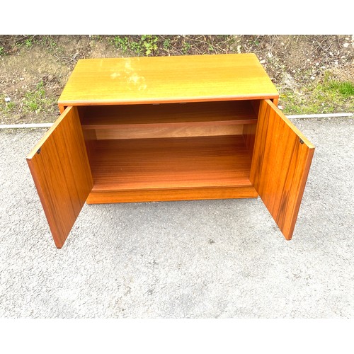 598 - 2 Door teak low sideboard, approximate measurements: Height 21.5 inches, Width 32 inches, Depth 19 i... 