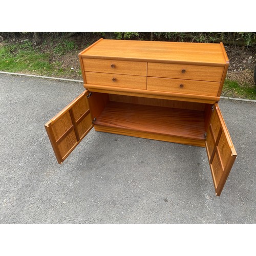 593 - 4 Drawer, 2 door teak sideboard, approximate measurements: Height 30 inches, Depth 18 inches, Width ... 