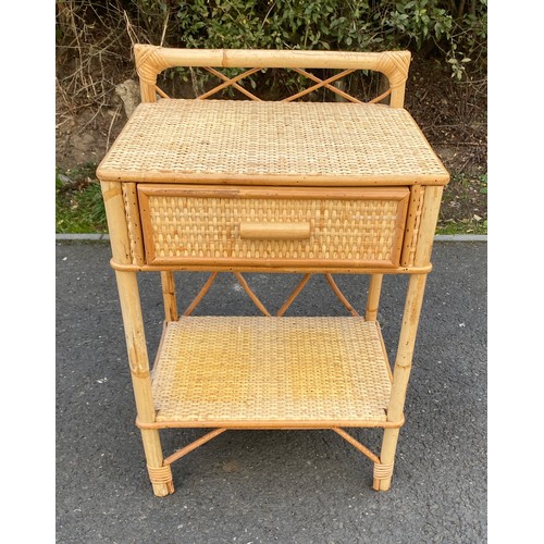 573 - 1 Drawer cane side table measures approx 25 inches tall 17 inches wide depth 11.5 inches