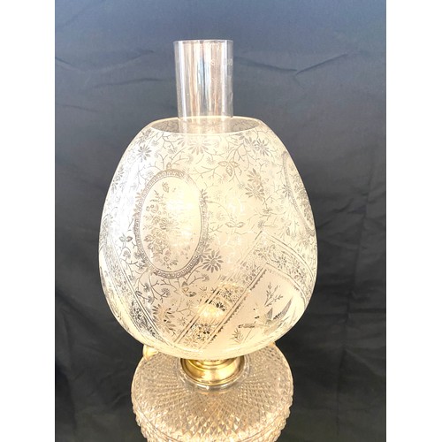 421 - Victorian silver plated oil lamp, overall height 29 inches including funnel, burner diameter 3 inche... 