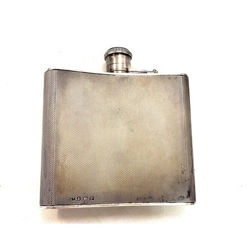 530 - Vintage silver engine turned hip flask, Birmingham silver hallmarks, maker marks A.W weight 138g