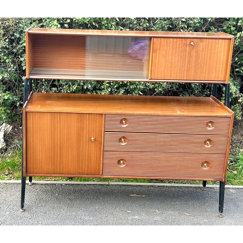 576 - Nathan vintage sliding drawer, 3 drawer sideboard, with drop down and cupboard, approximate measurem... 