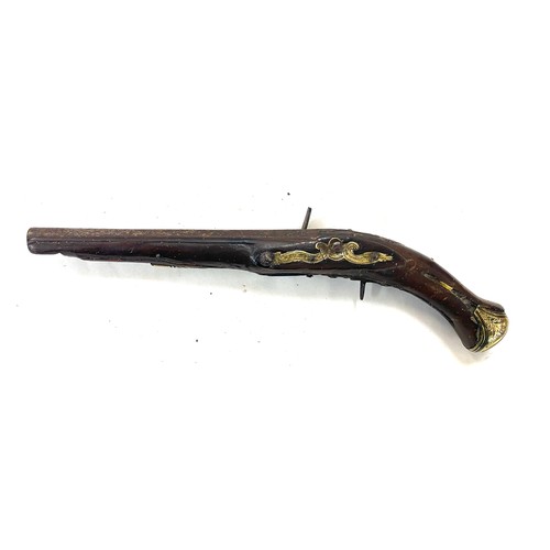 441 - Vintage scottish flintlock pistol wooden and brass