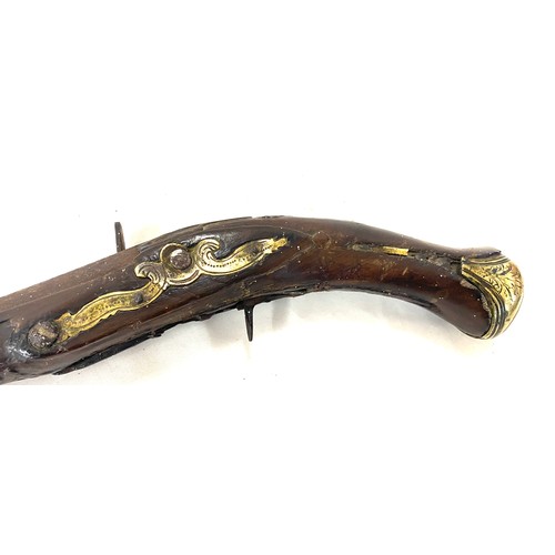 441 - Vintage scottish flintlock pistol wooden and brass