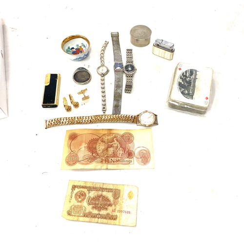 442 - Selection of collectable items includes Watches, vintage cards, lighters etc