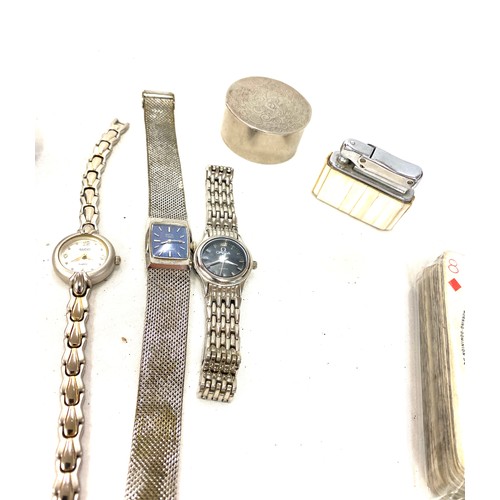 442 - Selection of collectable items includes Watches, vintage cards, lighters etc