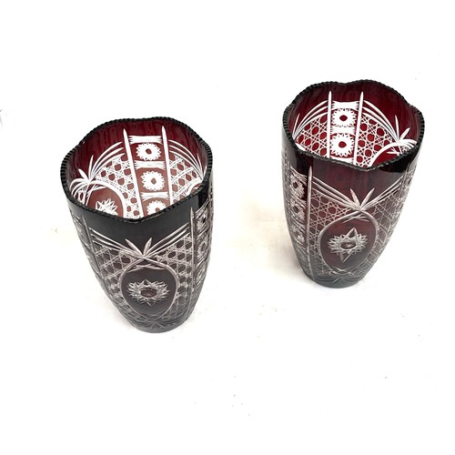 5 - A pair of Bohemian Ruby crystal cut vases, each measures approx 7inches tall.