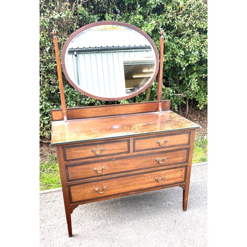 584 - 2 over and 2 mahogany mirror back dressing table, approximate measurements: Height 60 inches, Width ... 