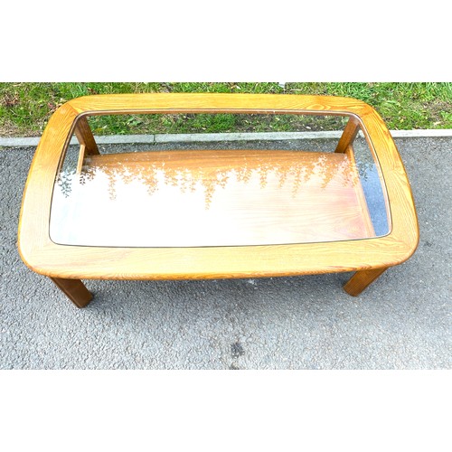 588 - Elm and glass G Plan coffee table, approximate measurements: Height 17 inches, Width 43 inches, Dept... 