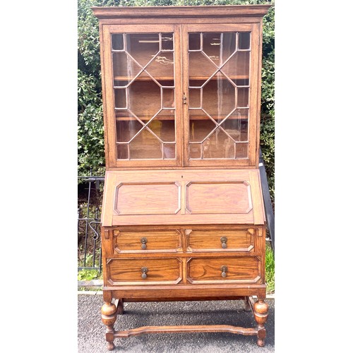 599 - Oak bureau bookcase, approximate measurements: Height 76 inches, Width 35 inches, Depth 16 inches