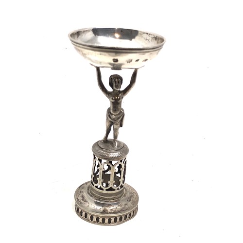 4 - Antique Continental Silver Figural man holding bowl  measures approx height 13.2cm bowl diameter 6.2... 