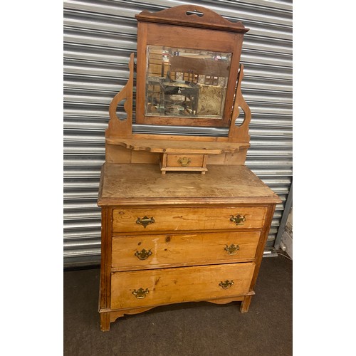 592a - Antique pine dressing table, mirror back, approximate measurements: Height 61 inches, Width 34 inche... 