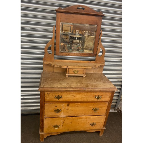 592a - Antique pine dressing table, mirror back, approximate measurements: Height 61 inches, Width 34 inche... 