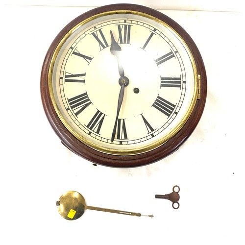 79 - Fusee hall clock with key and pendulum, recently serviced and restored, approximate measurements: di... 