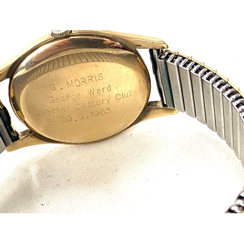 487 - Gents 9ct gold Rotary 21 jewel presentation wristwatch, working order, presentation inscription to b... 