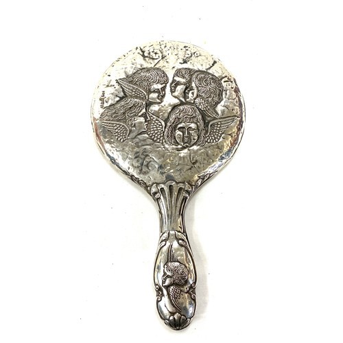 540 - Antique Reynolds Angels silver hand mirror, hallmarked Chester 1908