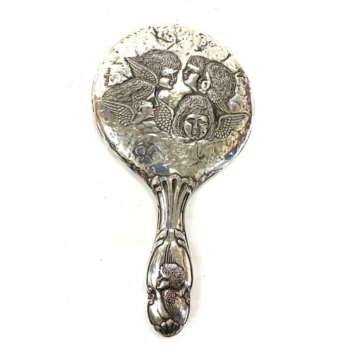 540 - Antique Reynolds Angels silver hand mirror, hallmarked Chester 1908