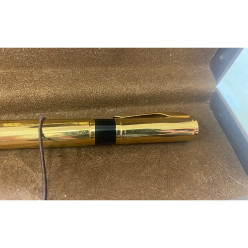 435 - Vintage Waterman Gold Torsade plaque rolled gold ball poin pen boxed