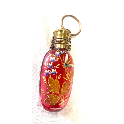 535 - Vintage glass hand painted scent bottle, with stopper