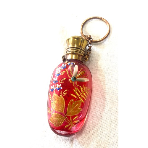 535 - Vintage glass hand painted scent bottle, with stopper