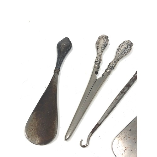 4 - Antique silver handle shoe horns button hook & tongs