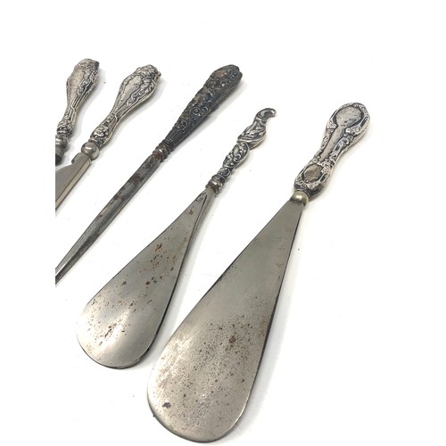 4 - Antique silver handle shoe horns button hook & tongs