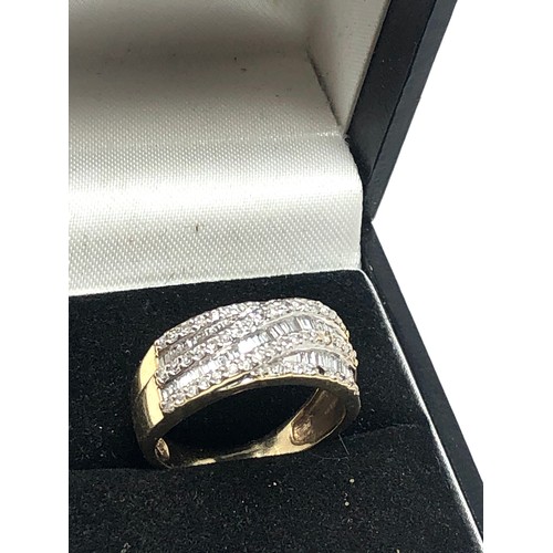 97 - 9ct gold mixed cut diamond ring est 1ct diamonds weight 3.8g small diamond missing