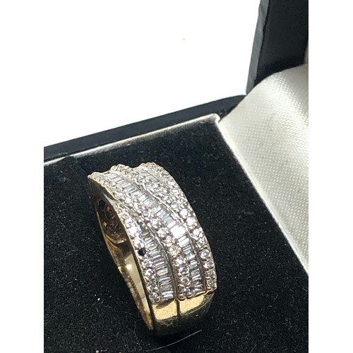 97 - 9ct gold mixed cut diamond ring est 1ct diamonds weight 3.8g small diamond missing