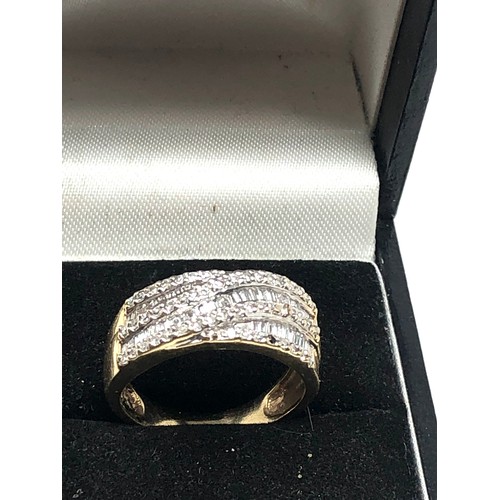 97 - 9ct gold mixed cut diamond ring est 1ct diamonds weight 3.8g small diamond missing